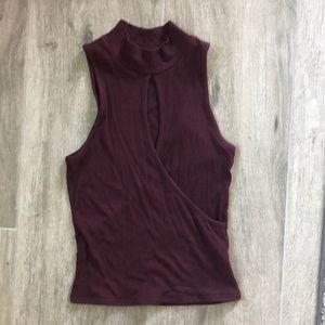 Maroon Mock Neck Keyhole Tank Top Size XSmall